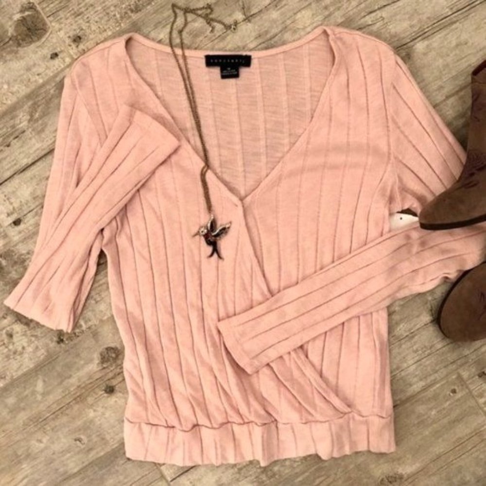 Sanctuary Pink Polina Ribbed Long Sleeve Surplice Wrap Sweater Size Medium